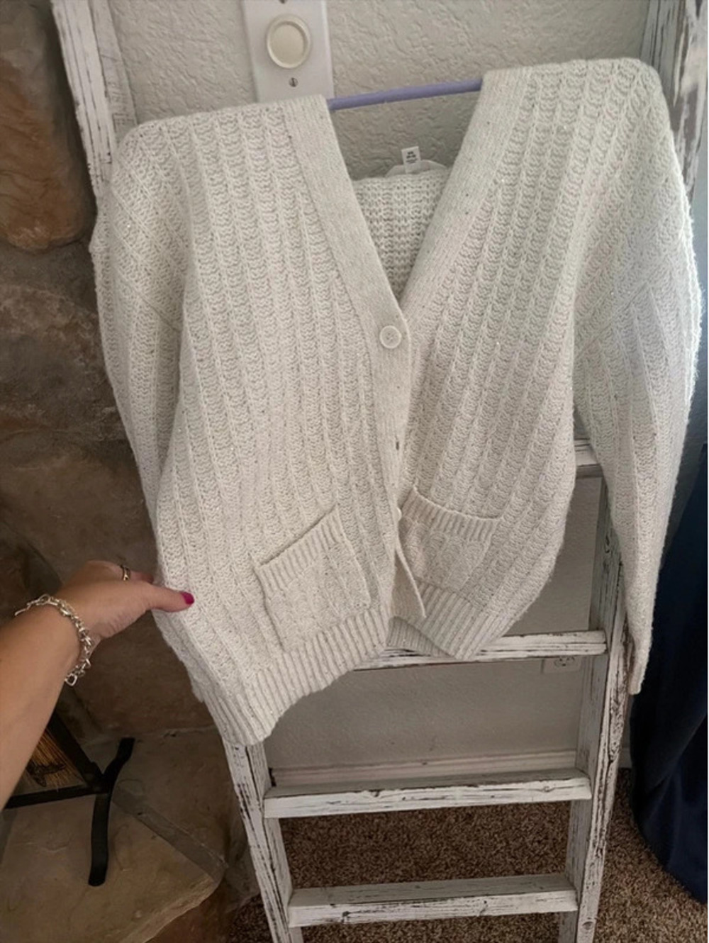 White Sweater Cardigan with Sequins